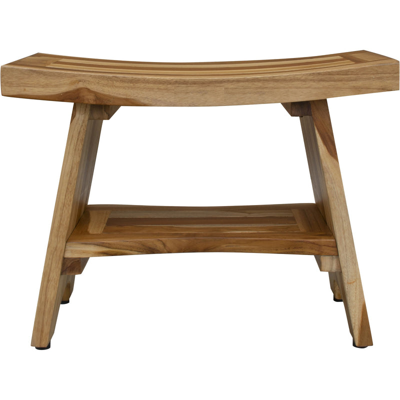 Contemporary Teak Shower Bench with Shelf in Natural Finish By Homeroots - 376728 | Outdoor Stools & Benches | Modishstore