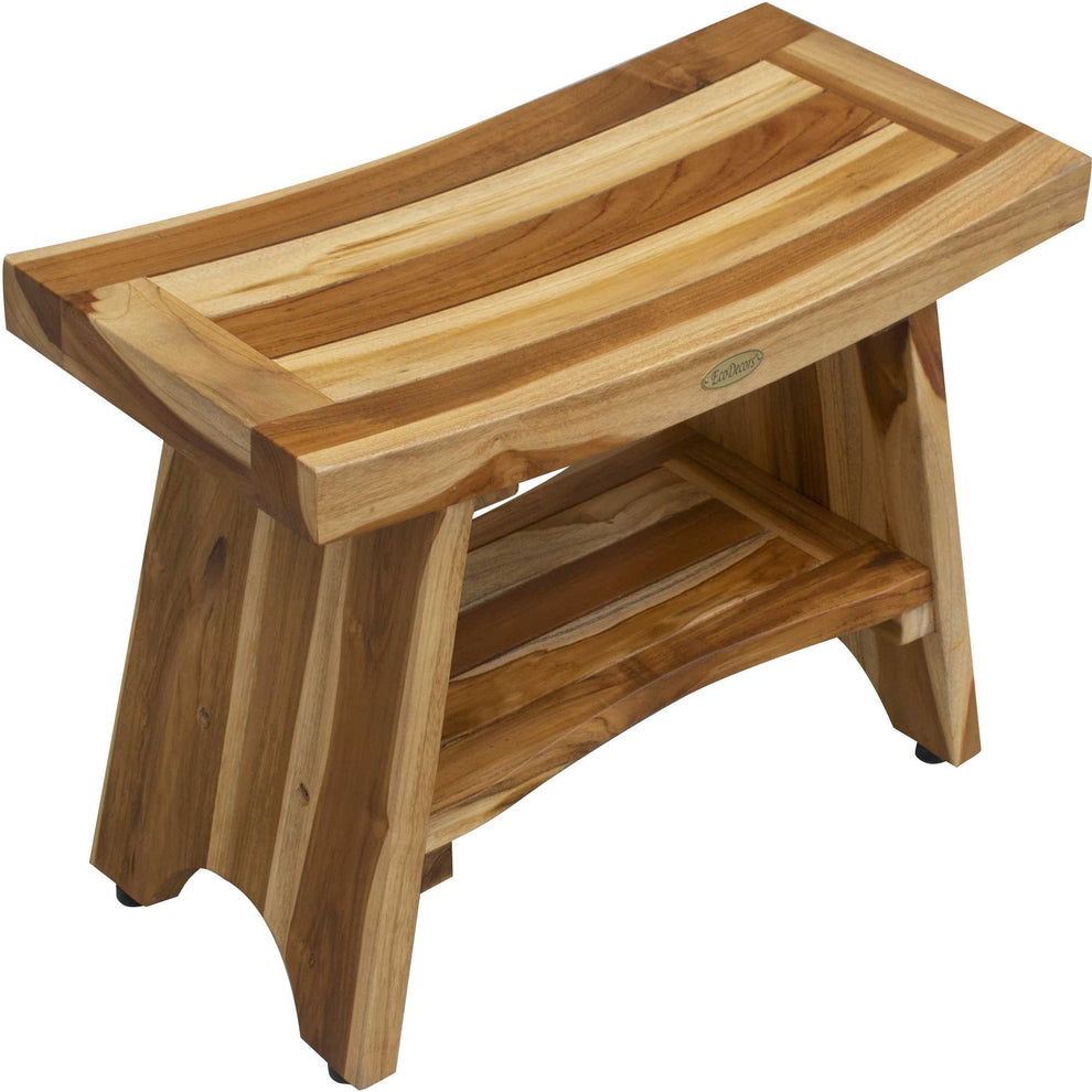 Contemporary Teak Shower Bench with Shelf in Natural Finish By Homeroots - 376728 | Outdoor Stools & Benches | Modishstore - 2