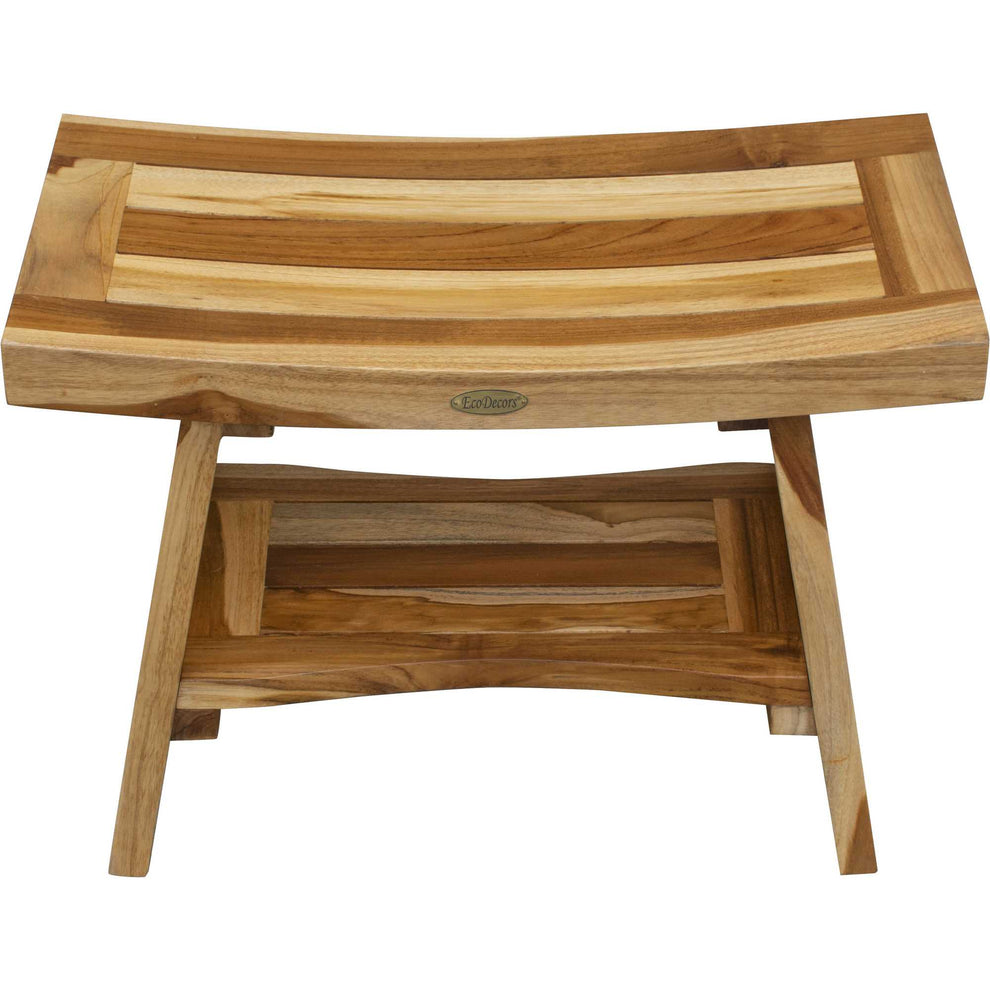 Contemporary Teak Shower Bench with Shelf in Natural Finish By Homeroots - 376728 | Outdoor Stools & Benches | Modishstore - 3