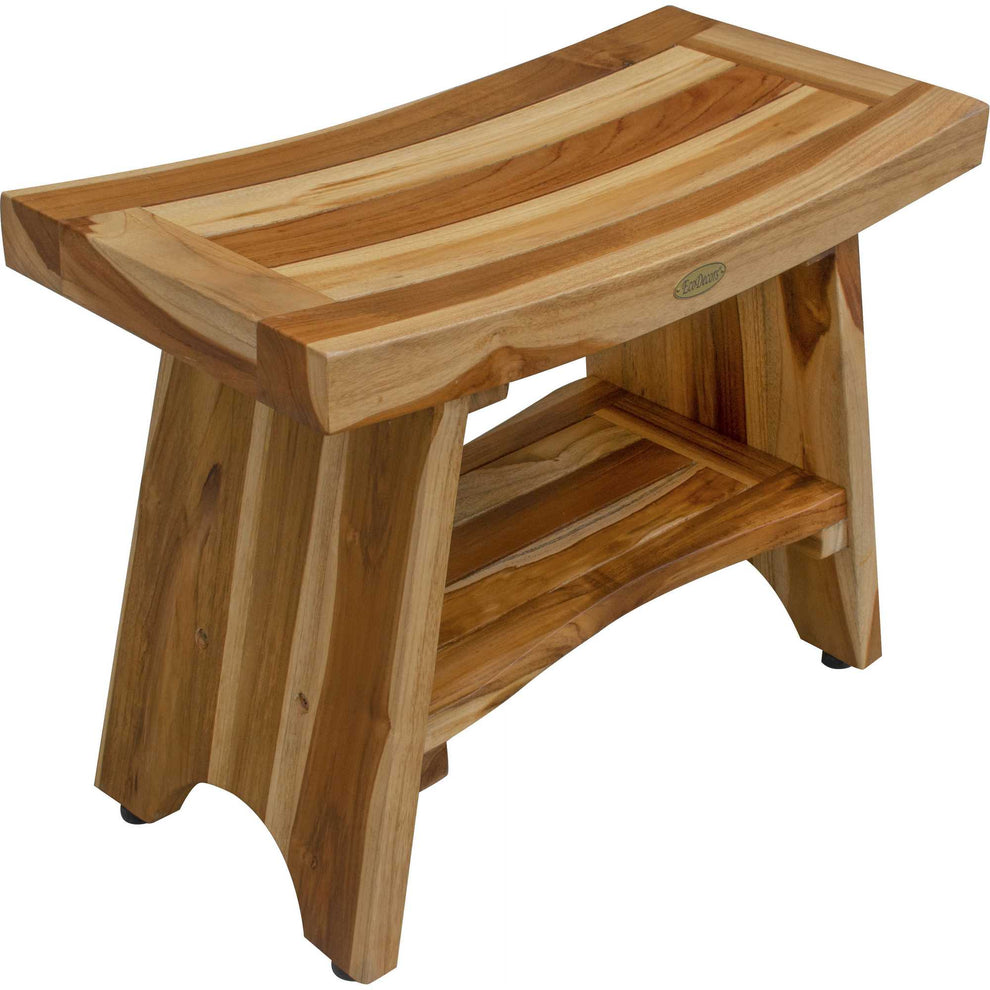 Contemporary Teak Shower Bench with Shelf in Natural Finish By Homeroots - 376728 | Outdoor Stools & Benches | Modishstore - 4