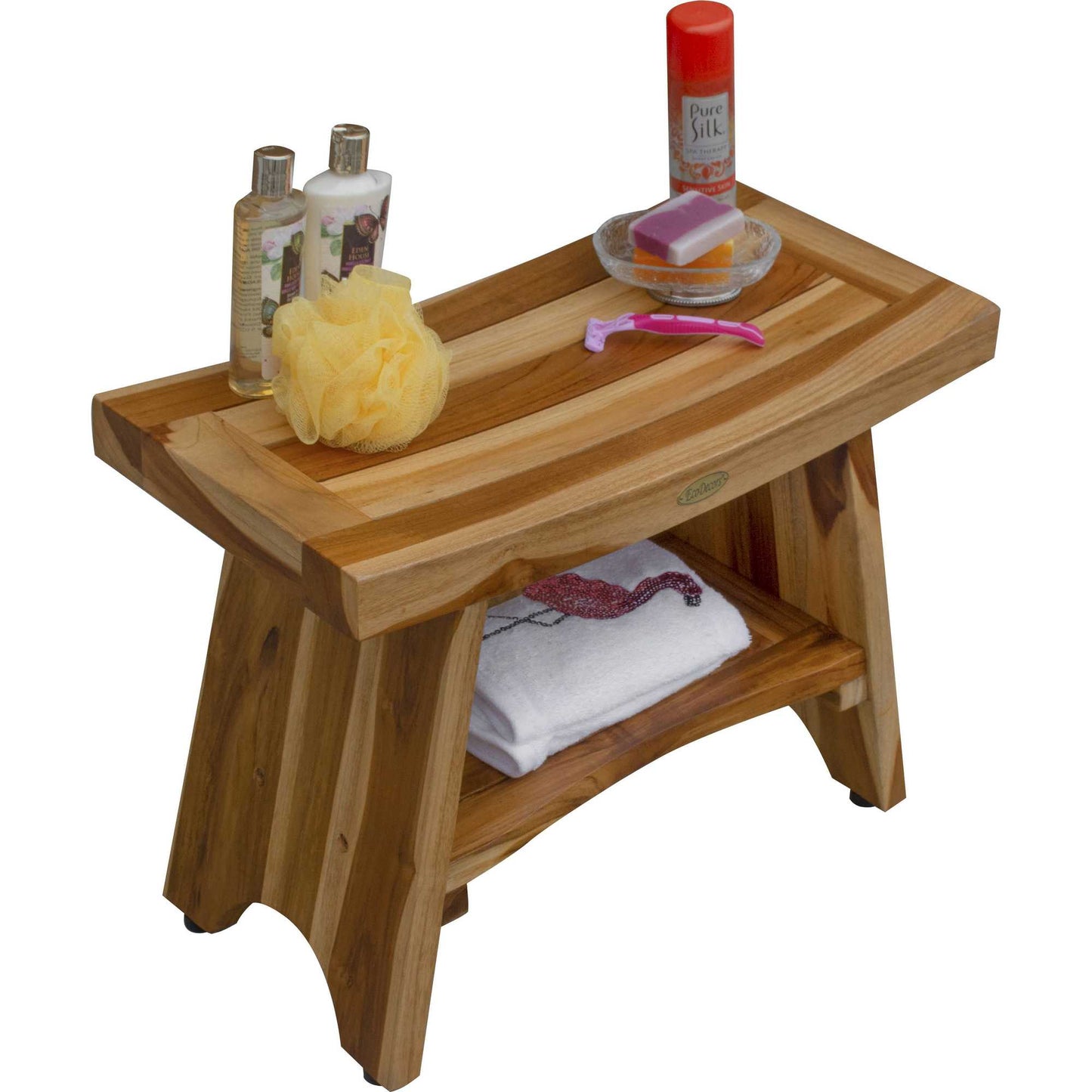 Contemporary Teak Shower Bench with Shelf in Natural Finish By Homeroots - 376728 | Outdoor Stools & Benches | Modishstore - 5