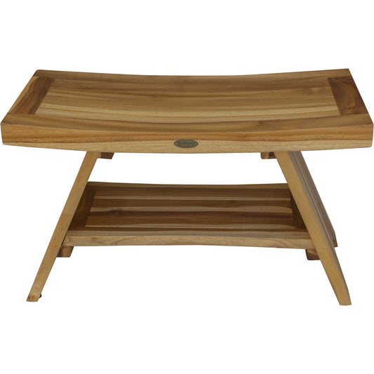 Rectangular Teak Shower Stool or Bench with Shelf in Natural Finish By Homeroots | Outdoor Stools & Benches | Modishstore
