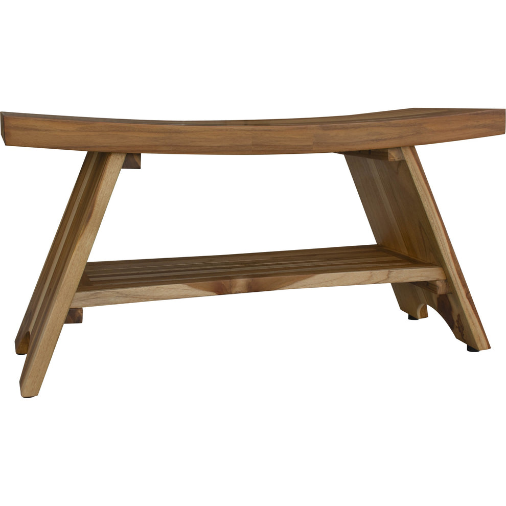 Compact Curvilinear Teak Shower Outdoor Bench with Shelf in Natural Finish By Homeroots - 376730 | Outdoor Stools & Benches | Modishstore - 3