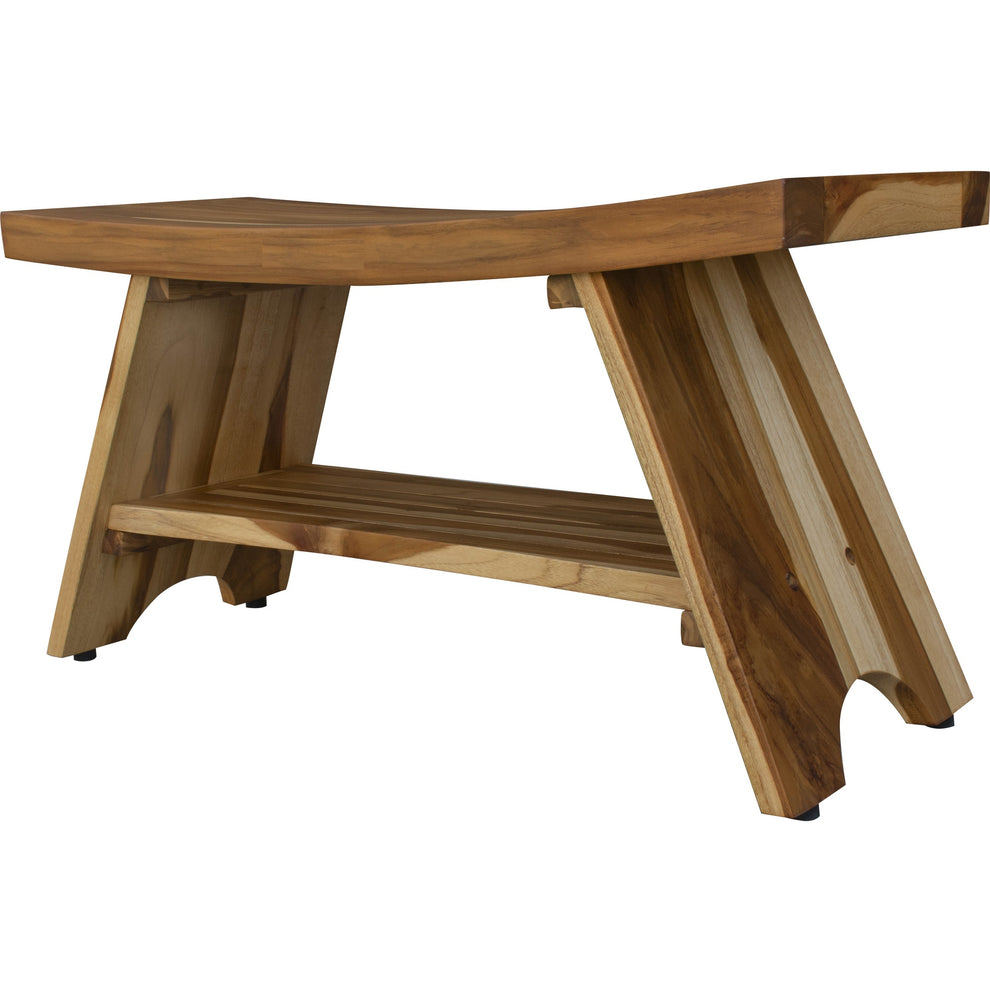 Compact Curvilinear Teak Shower Outdoor Bench with Shelf in Natural Finish By Homeroots - 376730 | Outdoor Stools & Benches | Modishstore - 4