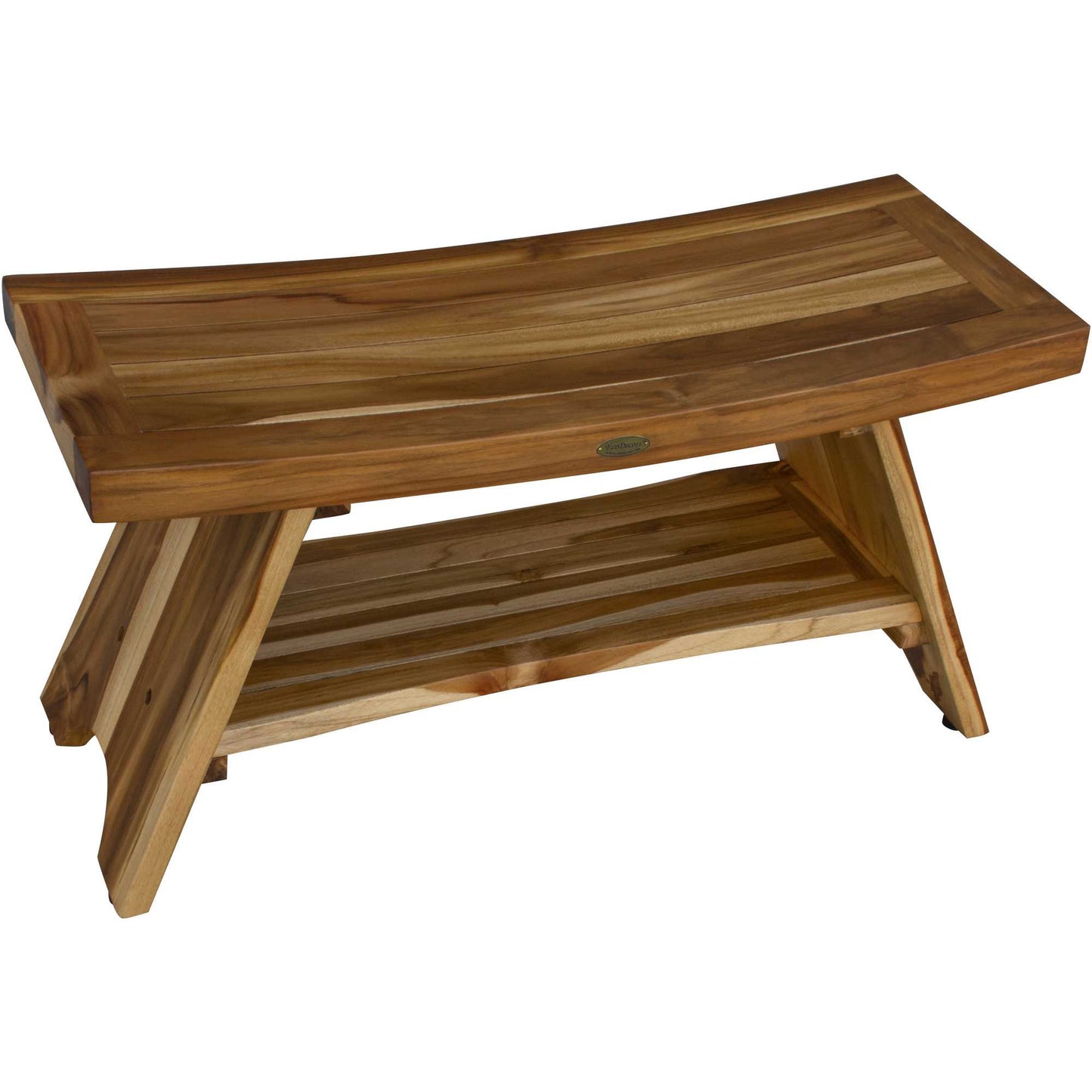 Compact Curvilinear Teak Shower Outdoor Bench with Shelf in Natural Finish By Homeroots - 376730 | Outdoor Stools & Benches | Modishstore - 5