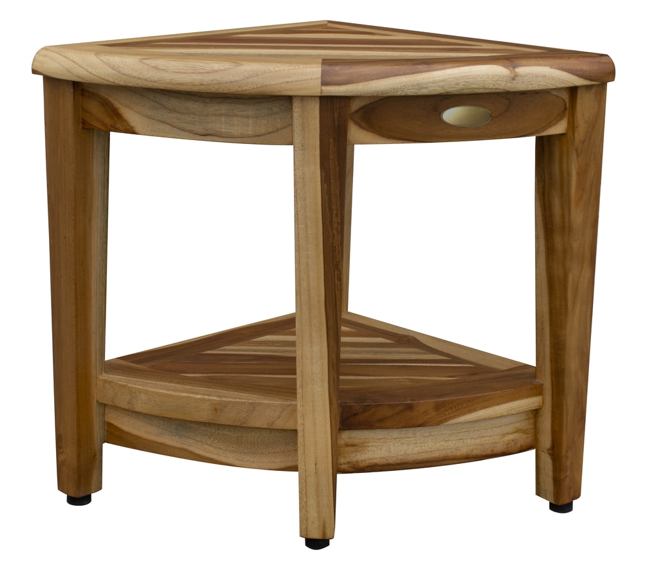 Compact Teak Wide Corner Shower Outdoor Bench with Shelf in Natural Finish By Homeroots | Outdoor Stools & Benches | Modishstore - 3