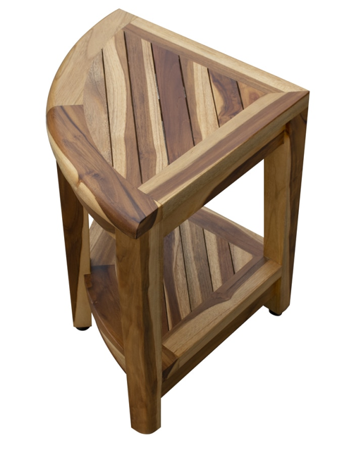 Compact Teak Wide Corner Shower Outdoor Bench with Shelf in Natural Finish By Homeroots | Outdoor Stools & Benches | Modishstore - 5