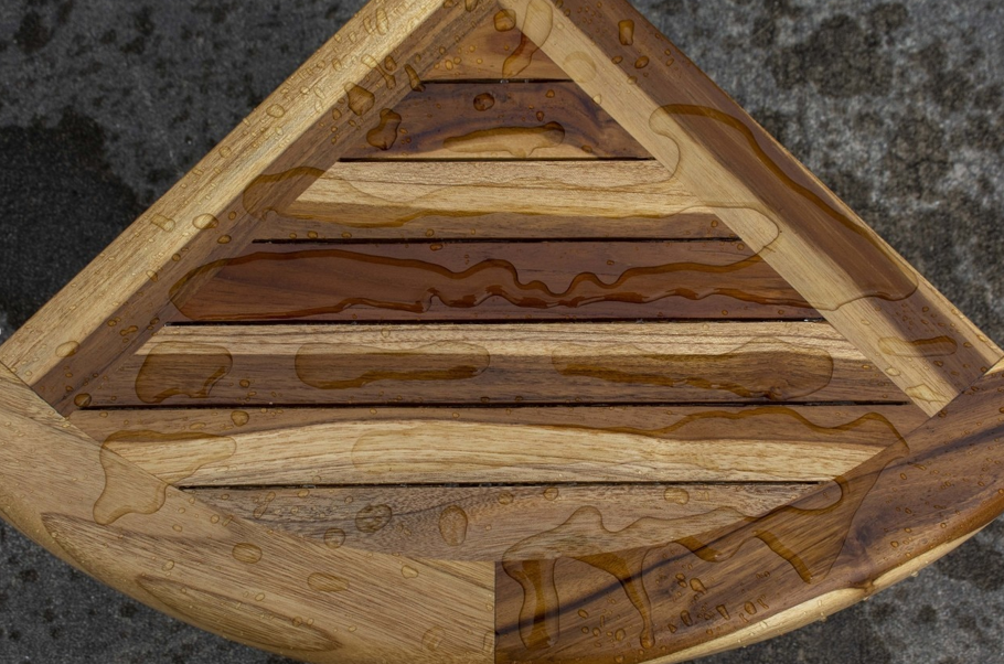 Compact Teak Wide Corner Shower Outdoor Bench with Shelf in Natural Finish By Homeroots | Outdoor Stools & Benches | Modishstore - 7