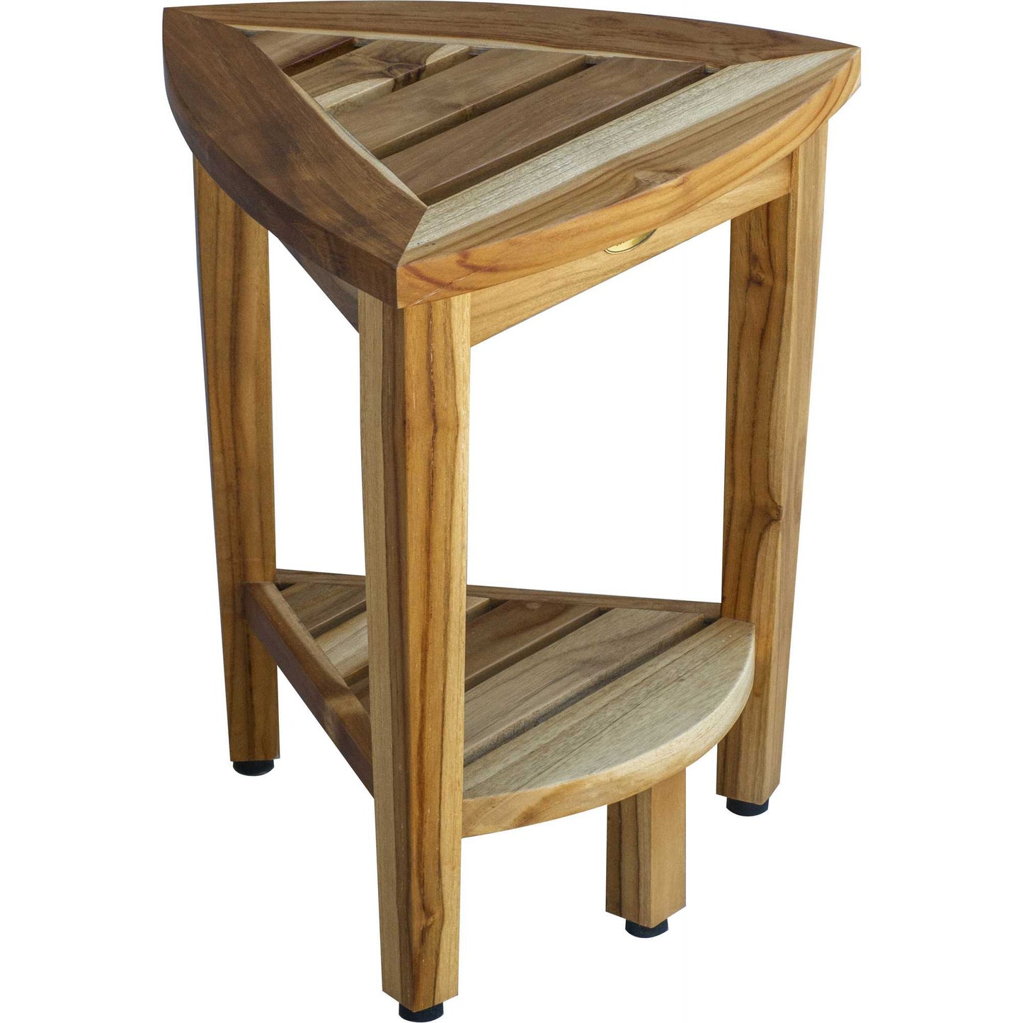 Compact Teak Corner Shower or Outdoor Bench with Shelf in Natural Finish By Homeroots | Outdoor Stools & Benches | Modishstore - 2