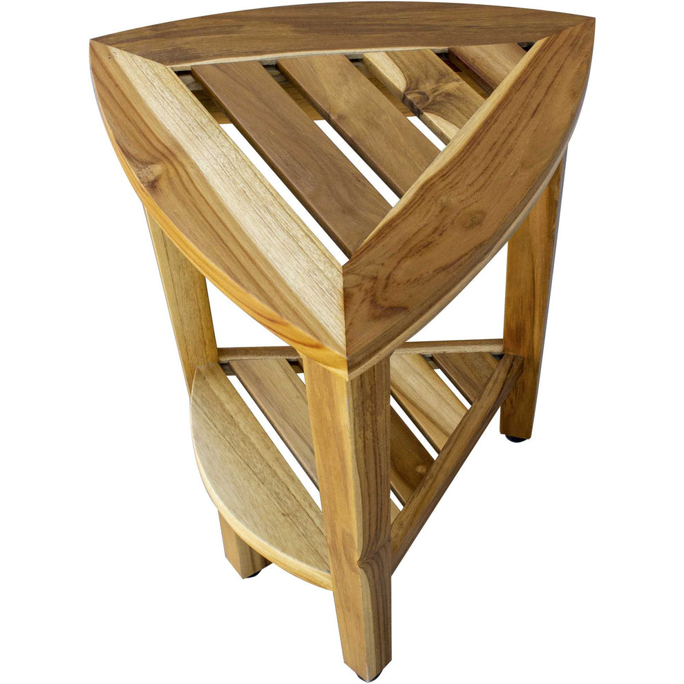 Compact Teak Corner Shower or Outdoor Bench with Shelf in Natural Finish By Homeroots | Outdoor Stools & Benches | Modishstore - 3