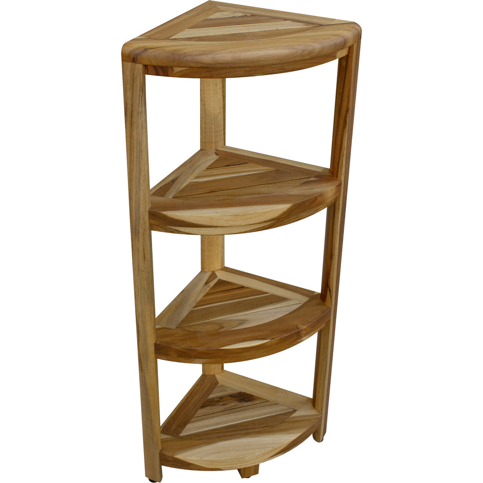 Teak Four Tier Corner Shelf in Natural Finish By Homeroots | Shelves & Shelving Units | Modishstore - 2