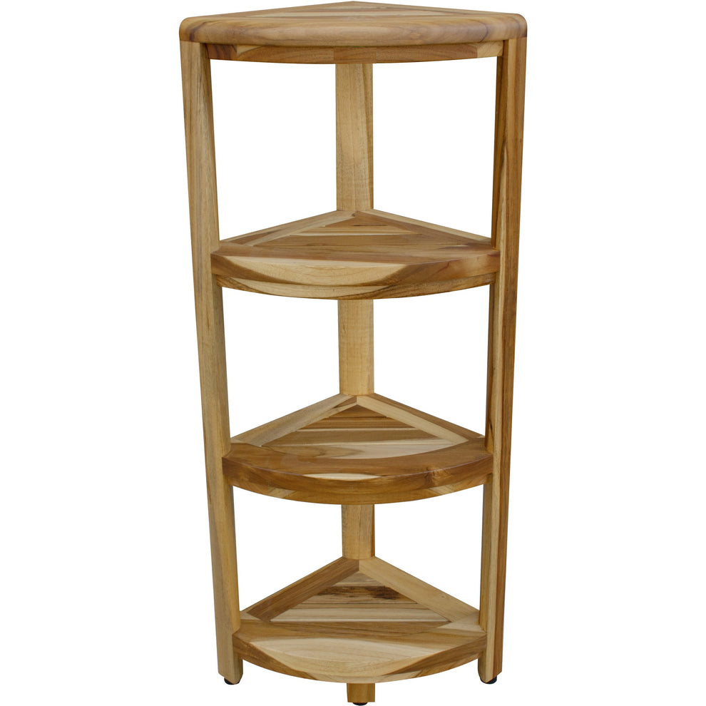 Teak Four Tier Corner Shelf in Natural Finish By Homeroots | Shelves & Shelving Units | Modishstore - 3