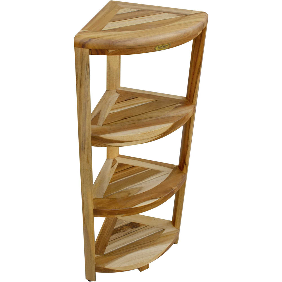 Teak Four Tier Corner Shelf in Natural Finish By Homeroots | Shelves & Shelving Units | Modishstore - 4