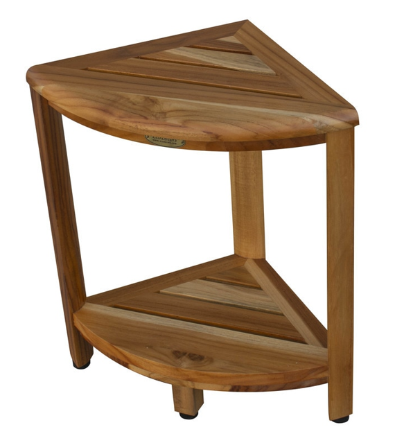 Compact Teak Corner Shower Stool with Shelf in Natural Finish By Homeroots | Outdoor Stools & Benches | Modishstore - 4