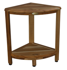 Compact Teak Corner Shower Stool with Shelf in Natural Finish By Homeroots