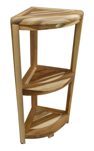 Compact Teak 3 tier Corner Shower Outdoor Bench in Natural Finish By Homeroots | Outdoor Stools & Benches | Modishstore - 2