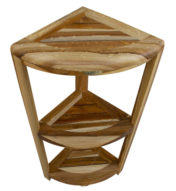 Compact Teak 3 tier Corner Shower Outdoor Bench in Natural Finish By Homeroots | Outdoor Stools & Benches | Modishstore - 3