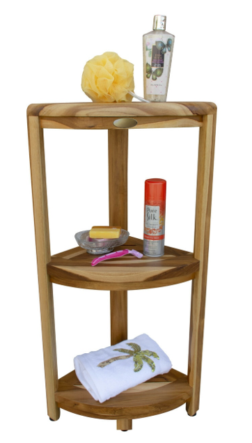 Compact Teak 3 tier Corner Shower Outdoor Bench in Natural Finish By Homeroots | Outdoor Stools & Benches | Modishstore - 5