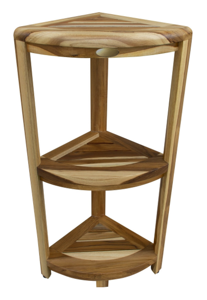 Compact Teak 3 tier Corner Shower Outdoor Bench in Natural Finish By Homeroots | Outdoor Stools & Benches | Modishstore - 8