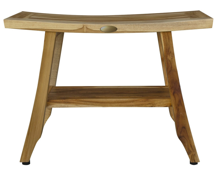 Compact Teak Rectangular Shower Outdoor Bench with Shelf in Natural Finish By Homeroots | Outdoor Stools & Benches | Modishstore - 2