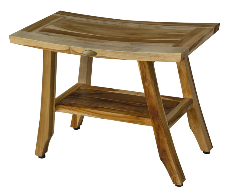 Compact Teak Rectangular Shower Outdoor Bench with Shelf in Natural Finish By Homeroots | Outdoor Stools & Benches | Modishstore - 3