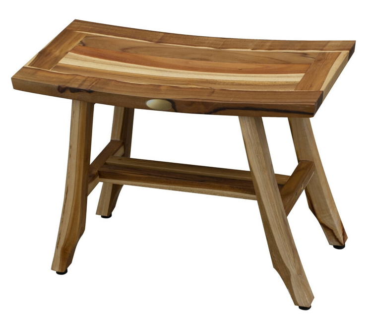 Contemporary Teak Shower Stool or Bench in Natural Finish By Homeroots | Outdoor Stools & Benches | Modishstore - 2