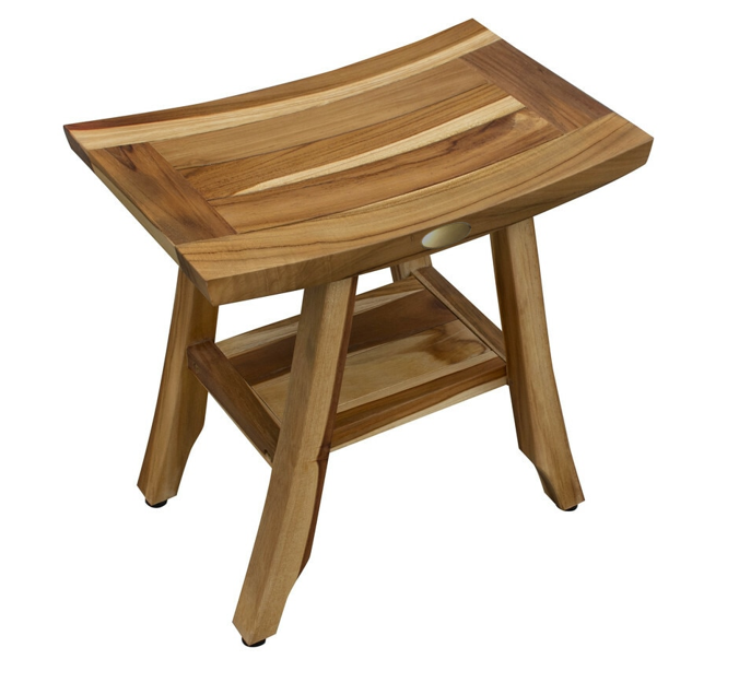 Compact Rectangular Teak Shower Outdoor Bench with Shelf in Natural Finish By Homeroots - 376744 | Outdoor Stools & Benches | Modishstore - 2