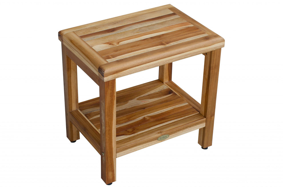 18" Contemporary Teak Shower Stool or Bench with Shelf in Natural Finish By Homeroots | Outdoor Stools & Benches | Modishstore - 3