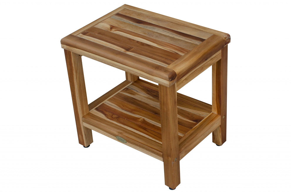 18" Contemporary Teak Shower Stool or Bench with Shelf in Natural Finish By Homeroots | Outdoor Stools & Benches | Modishstore - 4