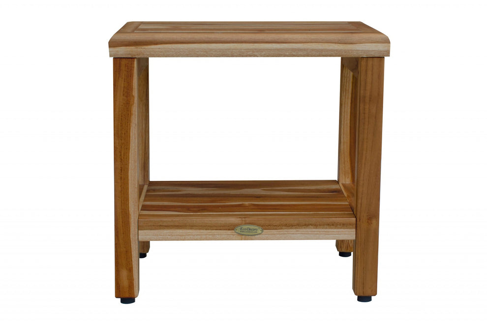 18" Contemporary Teak Shower Stool or Bench with Shelf in Natural Finish By Homeroots | Outdoor Stools & Benches | Modishstore - 5
