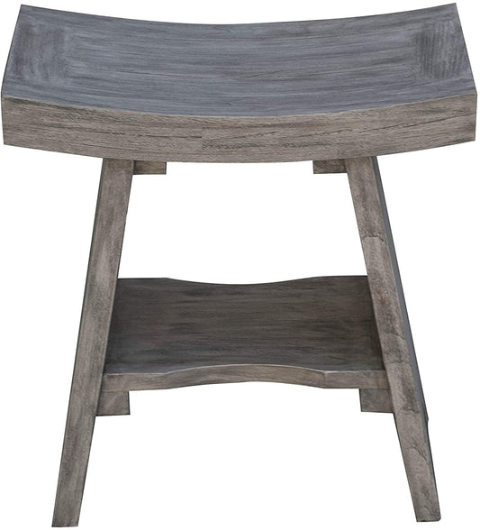Contemporary Teak Shower or Bench with Shelf in Gray Finish By Homeroots | Outdoor Stools & Benches | Modishstore