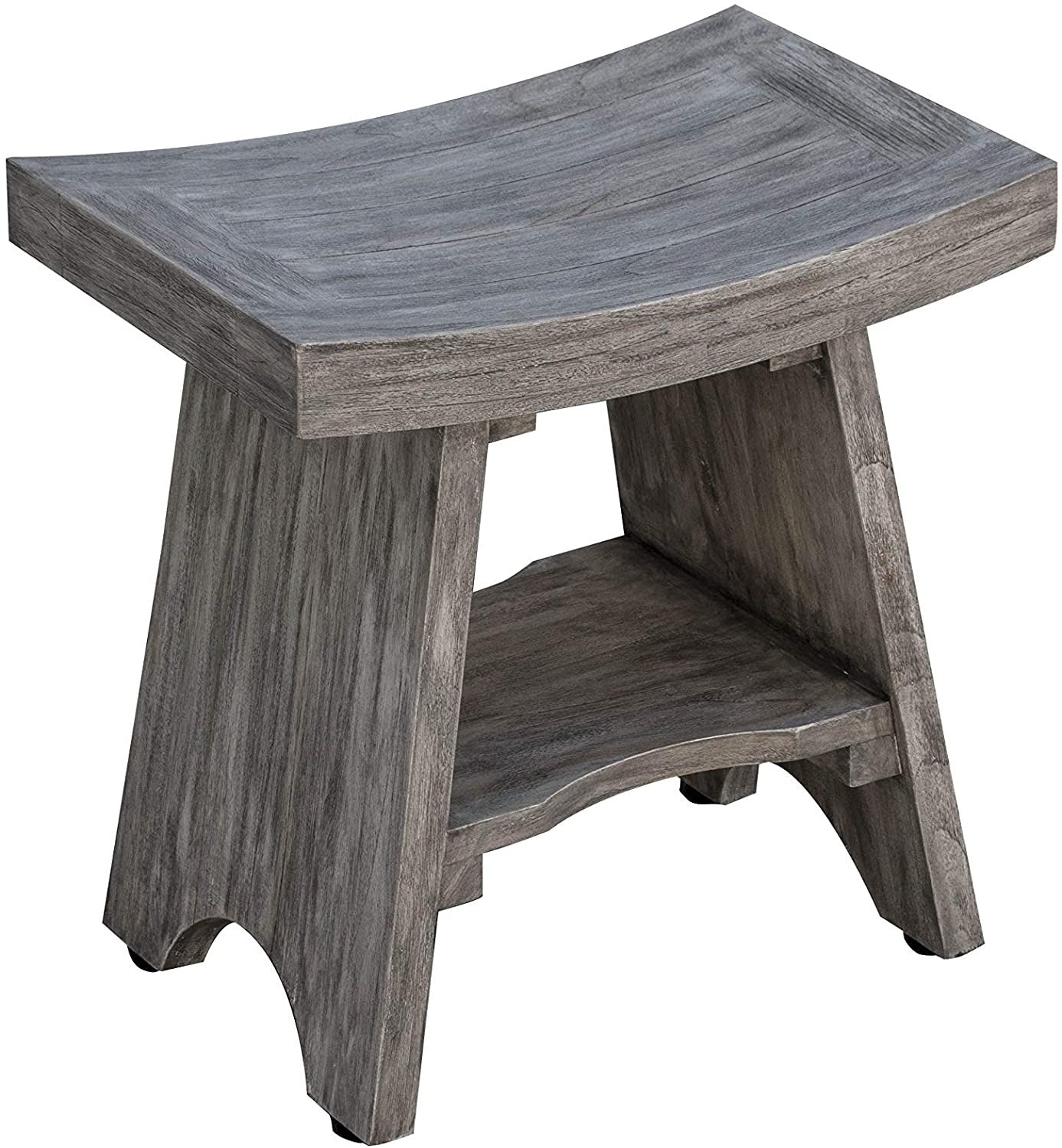 Contemporary Teak Shower or Bench with Shelf in Gray Finish By Homeroots | Outdoor Stools & Benches | Modishstore - 2