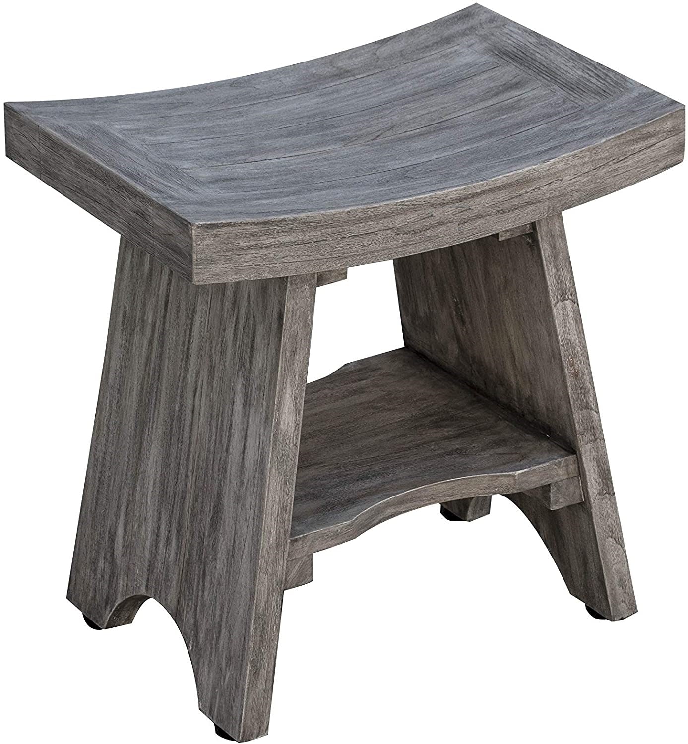 Contemporary Teak Shower or Bench with Shelf in Gray Finish By Homeroots | Outdoor Stools & Benches | Modishstore - 3