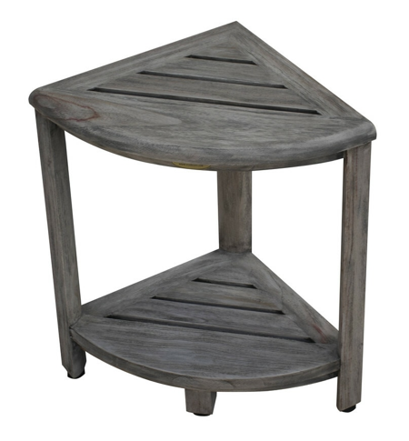 Compact Teak Corner Shower Outdoor Bench in Coquina Finish By Homeroots | Outdoor Stools & Benches | Modishstore - 2