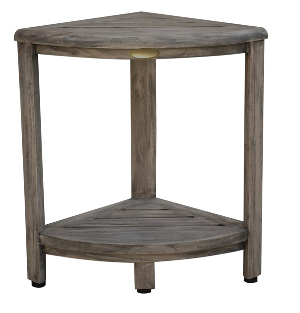 Compact Teak Corner Shower Outdoor Bench in Coquina Finish By Homeroots | Outdoor Stools & Benches | Modishstore - 3