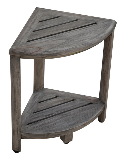 Compact Teak Corner Shower Outdoor Bench in Coquina Finish By Homeroots | Outdoor Stools & Benches | Modishstore - 4