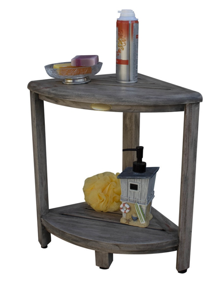 Compact Teak Corner Shower Outdoor Bench in Coquina Finish By Homeroots | Outdoor Stools & Benches | Modishstore - 5