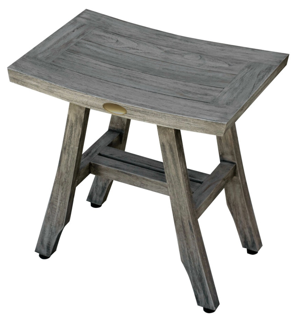 Compact Contemporary Teak Shower Stool in Gray Finish By Homeroots | Outdoor Stools & Benches | Modishstore - 3