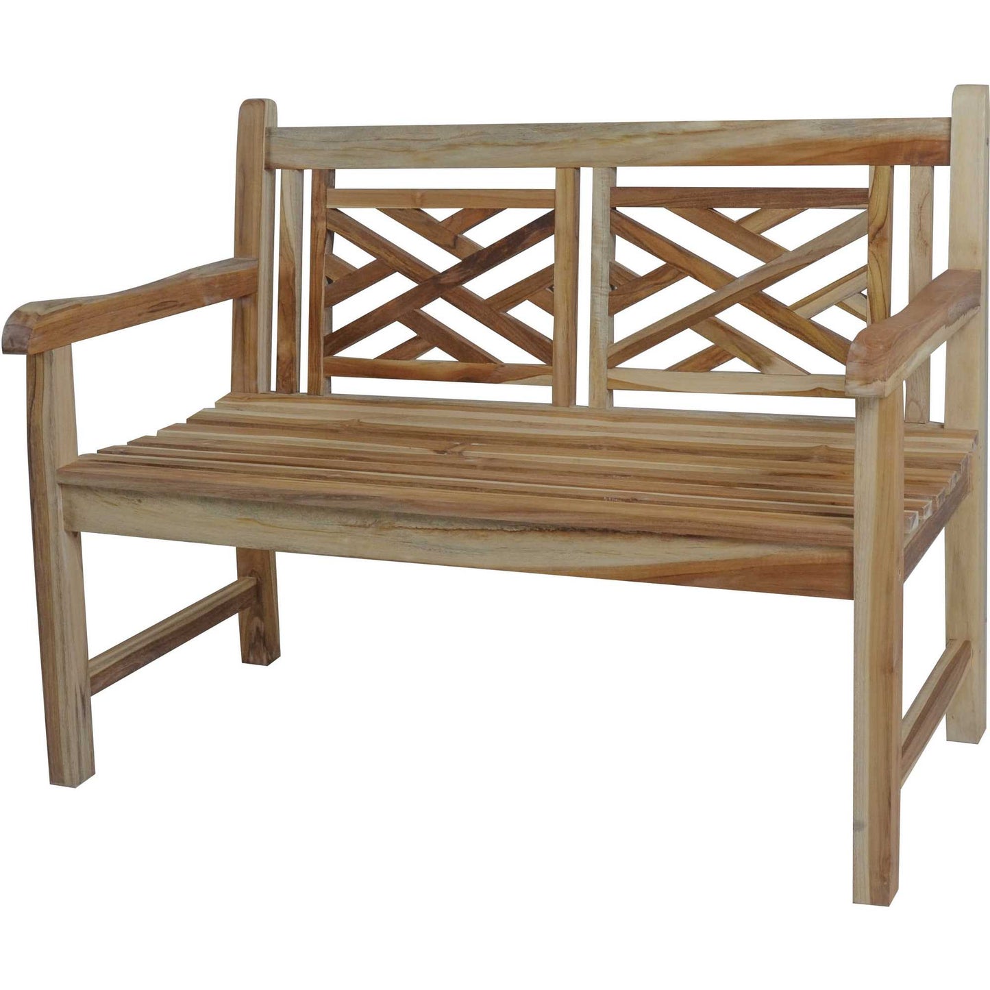 Compact Teak Outdoor Bench with Lattice Design in Natural Finish By Homeroots | Outdoor Stools & Benches | Modishstore