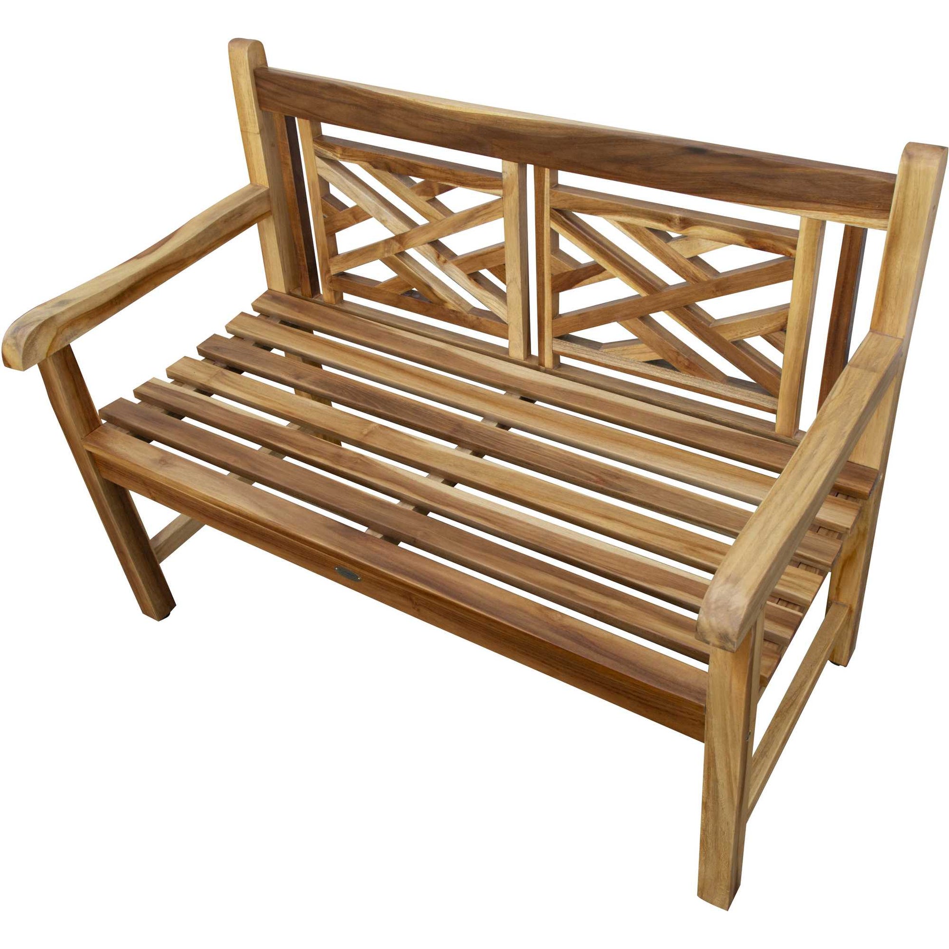 Compact Teak Outdoor Bench with Lattice Design in Natural Finish By Homeroots | Outdoor Stools & Benches | Modishstore - 4