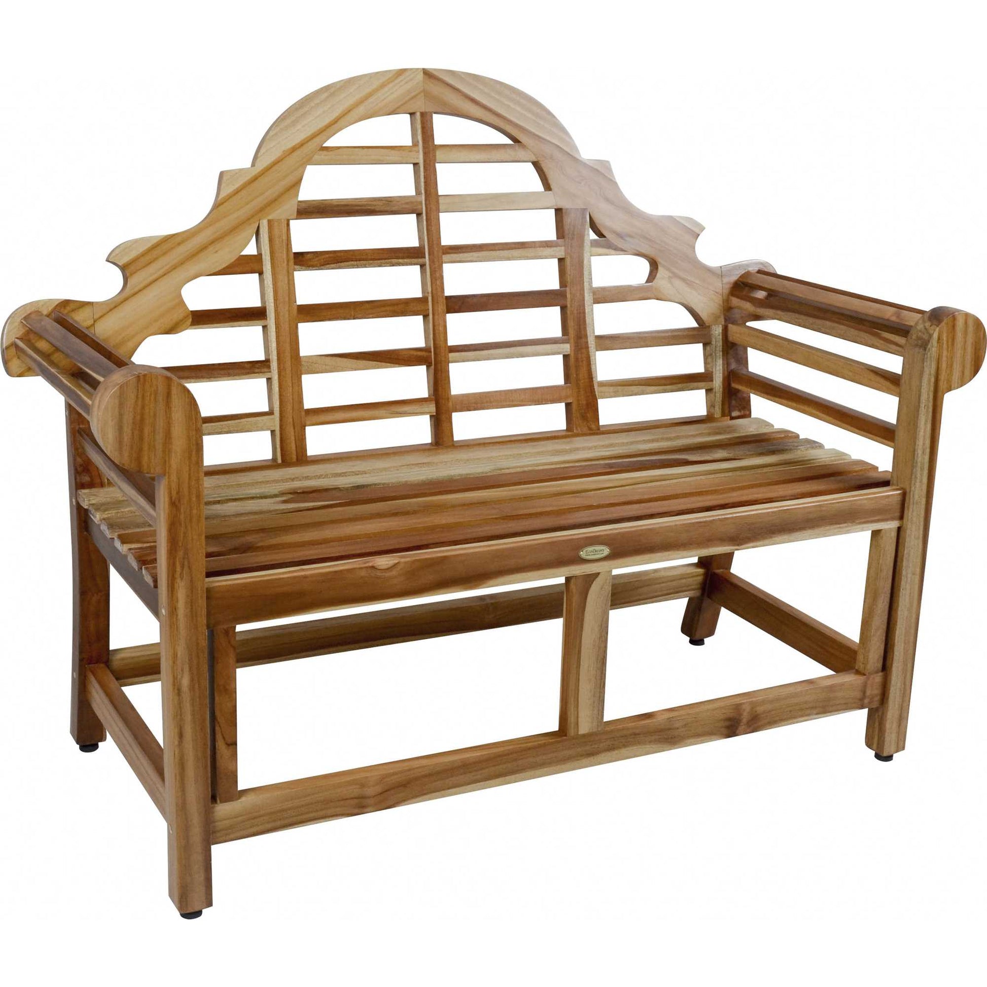 Compact Teak Outdoor Bench with Crown Design in Natural Finish By Homeroots | Outdoor Stools & Benches | Modishstore