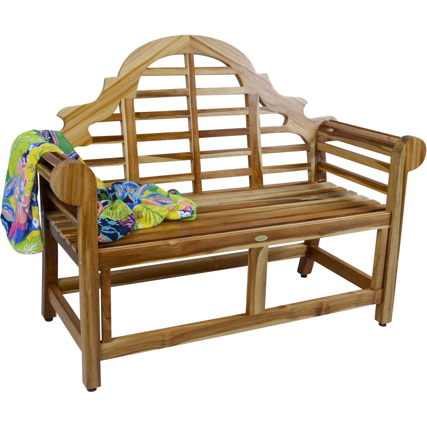 Compact Teak Outdoor Bench with Crown Design in Natural Finish By Homeroots | Outdoor Stools & Benches | Modishstore - 2