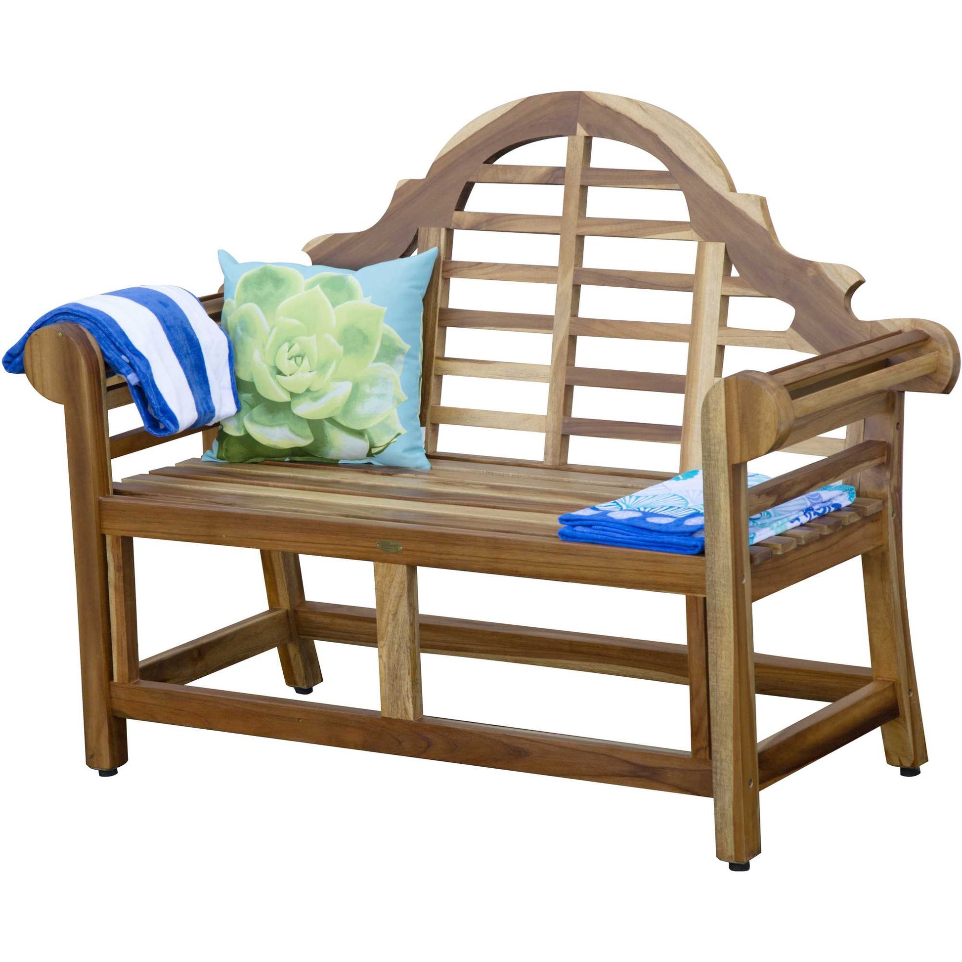 Compact Teak Outdoor Bench with Crown Design in Natural Finish By Homeroots | Outdoor Stools & Benches | Modishstore - 5