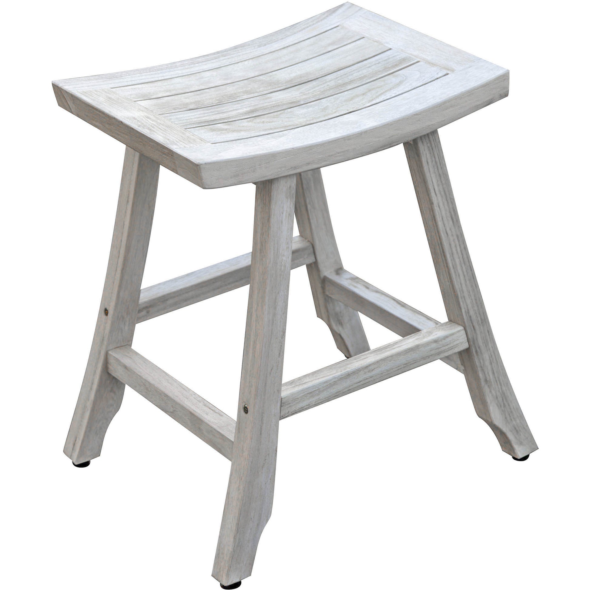 Compact Curvilinear Teak Shower Outdoor Bench In Driftwood Finish By Homeroots - 376787 | Stools | Modishstore - 6