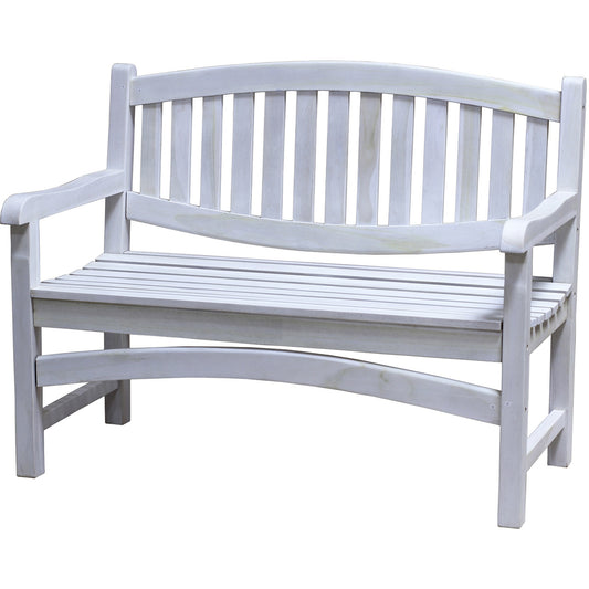 Compact Teak Outdoor Bench with Curved Design in Driftwood Finish By Homeroots