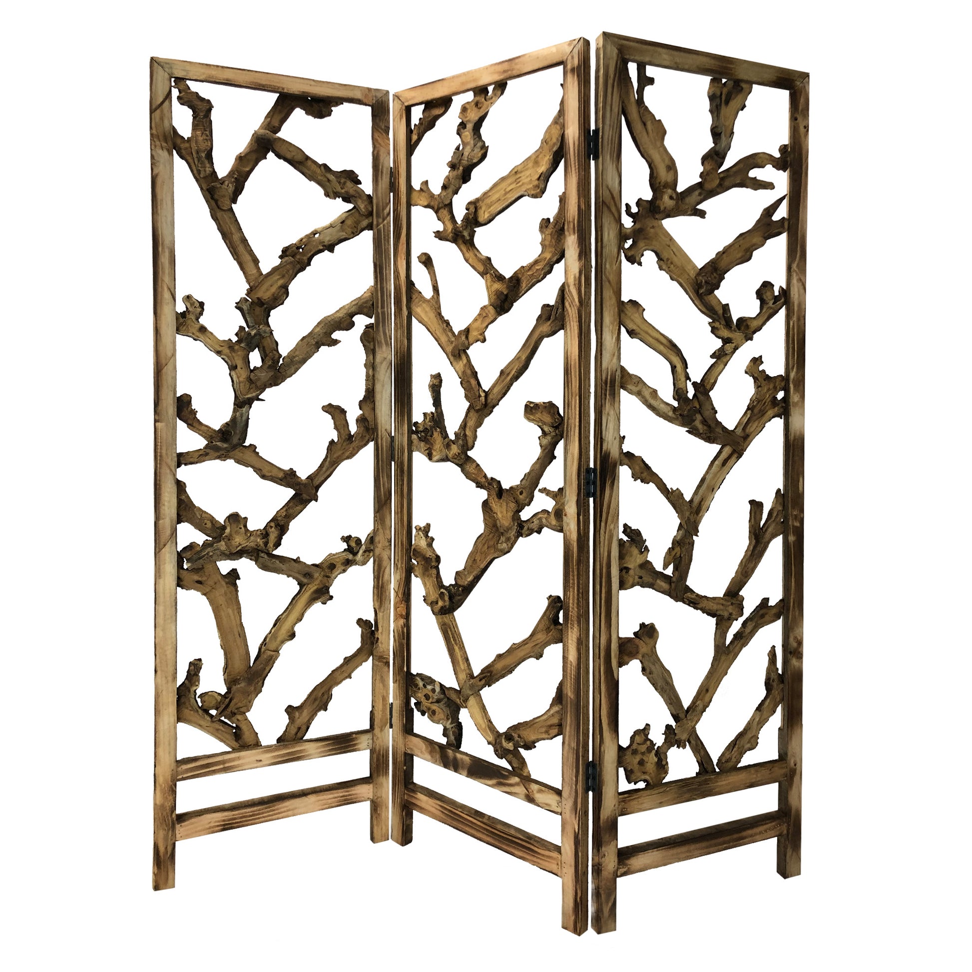 Rustic Earthy Wood Root Three Panel Room Divider Screen By Homeroots | Room Dividers | Modishstore - 6