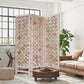 3 Panel Pink Room Divider with Cut Square Wood Design By Homeroots | Room Dividers | Modishstore