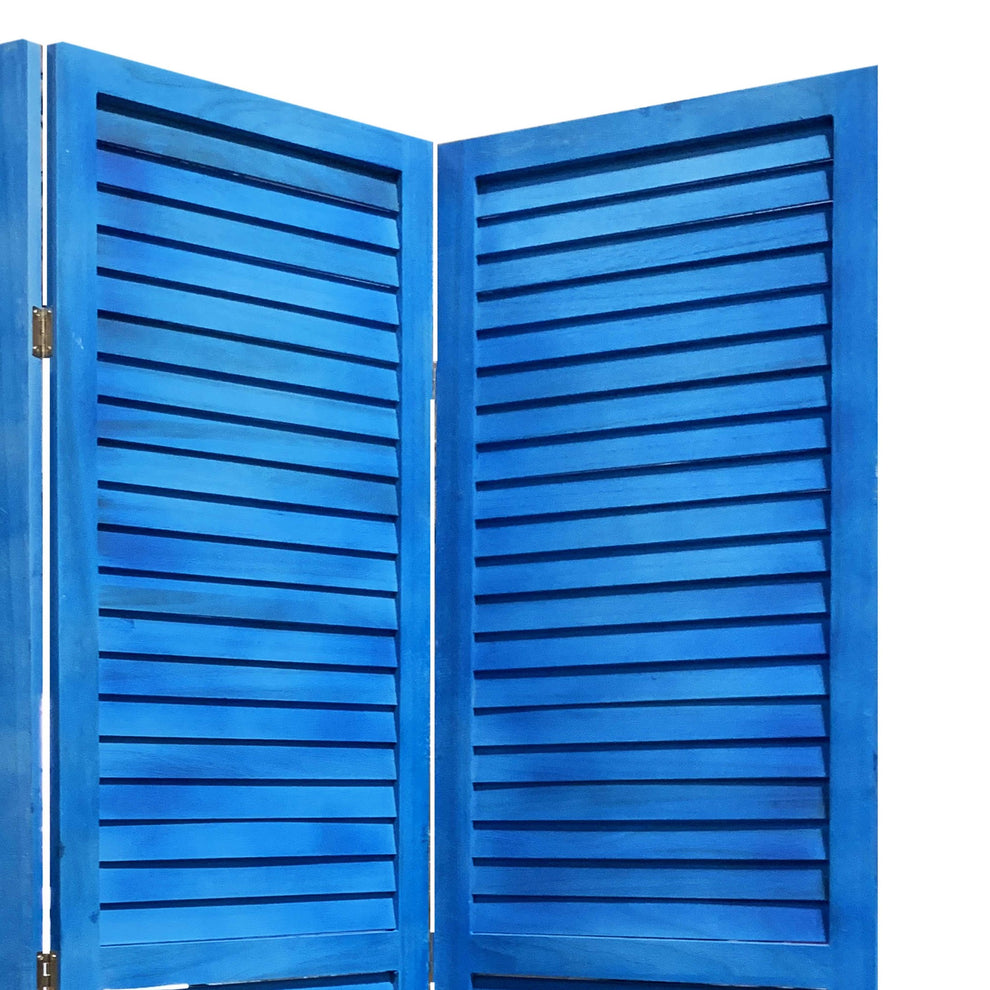 3 Panel Light Blue Shutter Screen Room Divider By Homeroots | Room Dividers | Modishstore - 2