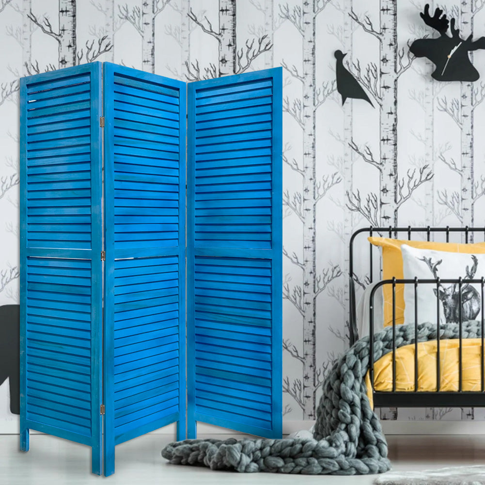 3 Panel Light Blue Shutter Screen Room Divider By Homeroots | Room Dividers | Modishstore