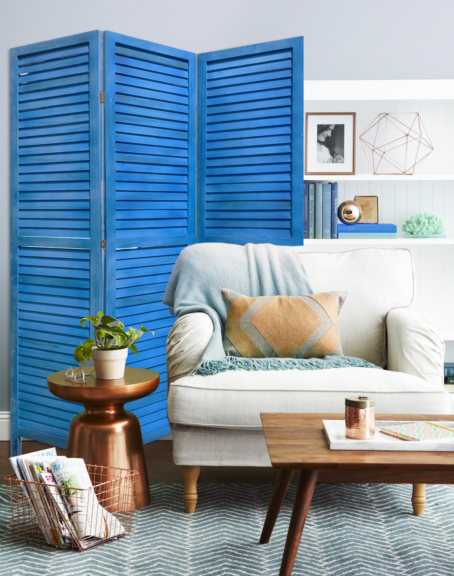 3 Panel Light Blue Shutter Screen Room Divider By Homeroots | Room Dividers | Modishstore - 4